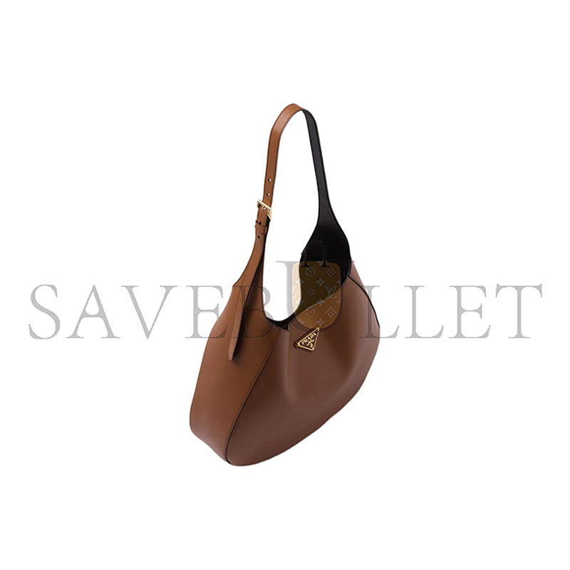 Pra*a enamel metal triangle logo magnetic closure leather shoulder bag 1bc181 (40*30*9cm)